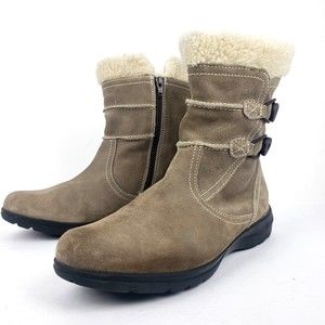 Clarks Bendables Women's Boots Beige Suede Faux Fur Ankle Booties Size 11 M